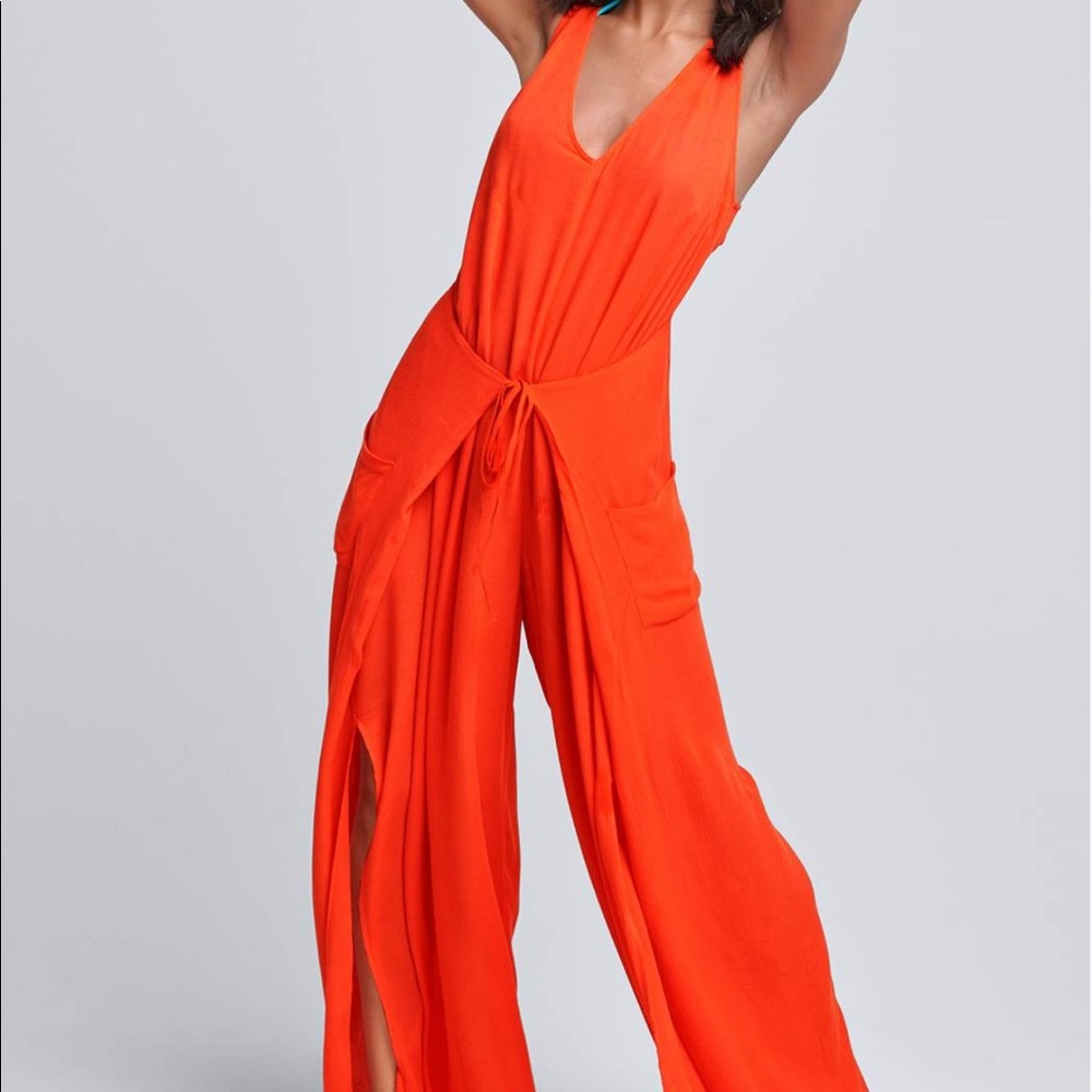 Free People Burnt Orange Wrap Jumpsuit/Cover Up
